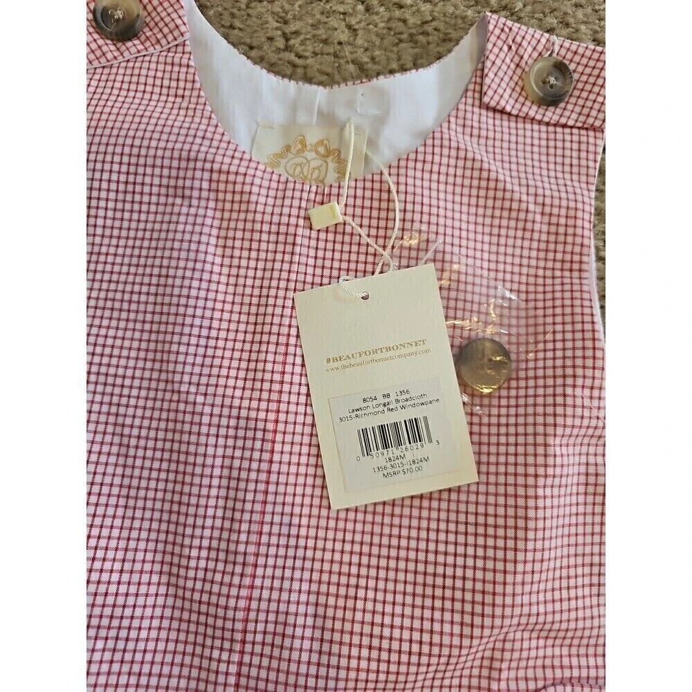 The Beaufort Bonnet Red Gingham Lawson Longall 18-24M